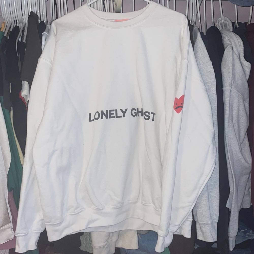 Lonely ghost heart on sleeve crewneck